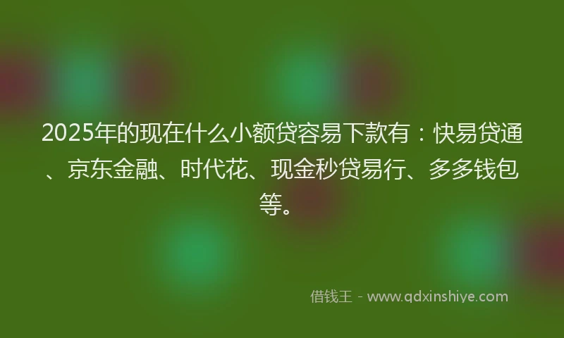 2025年的现在什么小额贷容易下款有：快易贷通、京东金融、时代花、现金秒贷易行、多多钱包等。