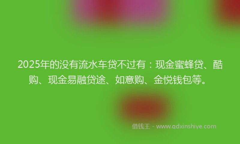2025年的没有流水车贷不过有：现金蜜蜂贷、酷购、现金易融贷途、如意购、金悦钱包等。