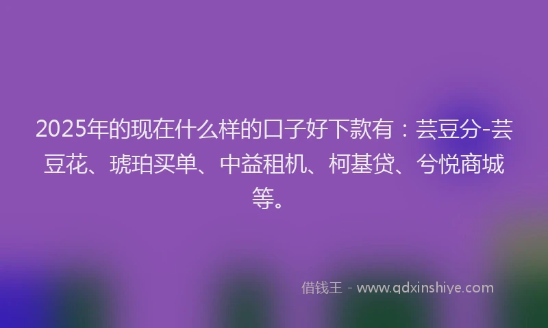 2025年的现在什么样的口子好下款有：芸豆分-芸豆花、琥珀买单、中益租机、柯基贷、兮悦商城等。