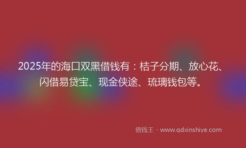 2025年的海口双黑借钱有：桔子分期、放心花、闪借易贷宝、现金侠途、琉璃钱包等。