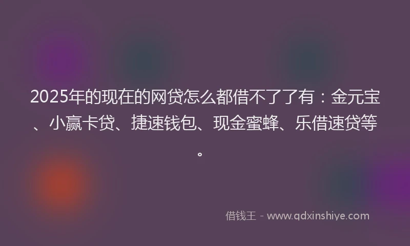 2025年的现在的网贷怎么都借不了了有：金元宝、小赢卡贷、捷速钱包、现金蜜蜂、乐借速贷等。