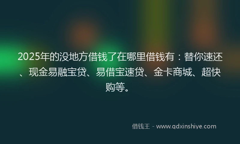 2025年的没地方借钱了在哪里借钱有：替你速还、现金易融宝贷、易借宝速贷、金卡商城、超快购等。