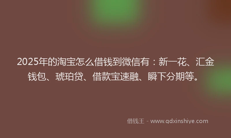 2025年的淘宝怎么借钱到微信有：新一花、汇金钱包、琥珀贷、借款宝速融、瞬下分期等。