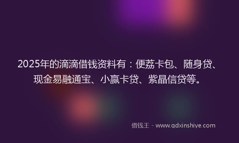 2025年的滴滴借钱资料有：便荔卡包、随身贷、现金易融通宝、小赢卡贷、紫晶信贷等。