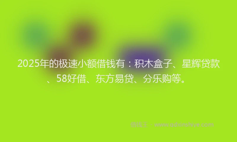 2025年的极速小额借钱有：积木盒子、星辉贷款、58好借、东方易贷、分乐购等。