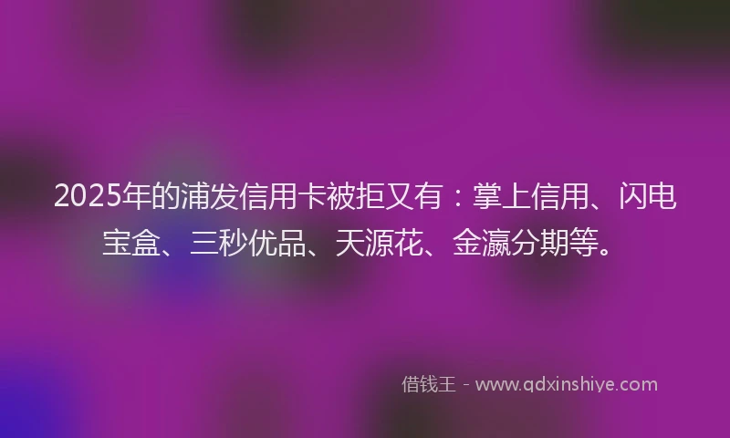 2025年的浦发信用卡被拒又有：掌上信用、闪电宝盒、三秒优品、天源花、金瀛分期等。