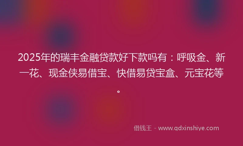 2025年的瑞丰金融贷款好下款吗有：呼吸金、新一花、现金侠易借宝、快借易贷宝盒、元宝花等。