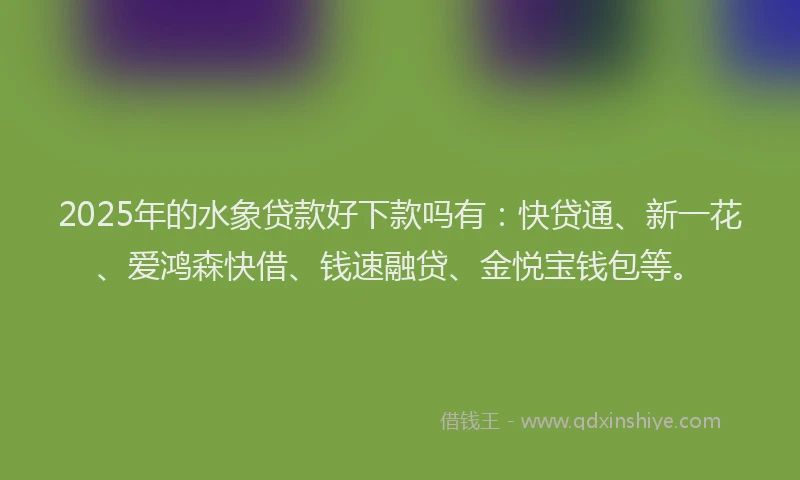 2025年的水象贷款好下款吗有：快贷通、新一花、爱鸿森快借、钱速融贷、金悦宝钱包等。