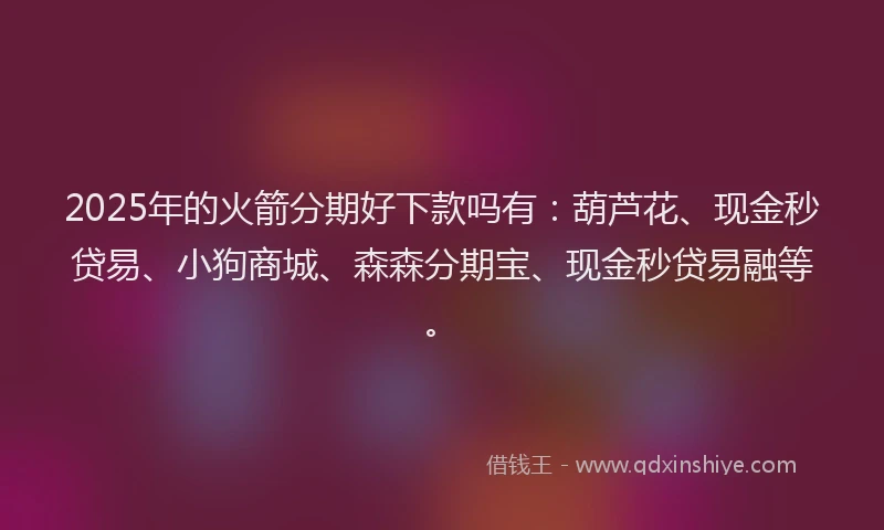 2025年的火箭分期好下款吗有：葫芦花、现金秒贷易、小狗商城、森森分期宝、现金秒贷易融等。