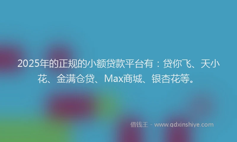 2025年的正规的小额贷款平台有：贷你飞、天小花、金满仓贷、Max商城、银杏花等。