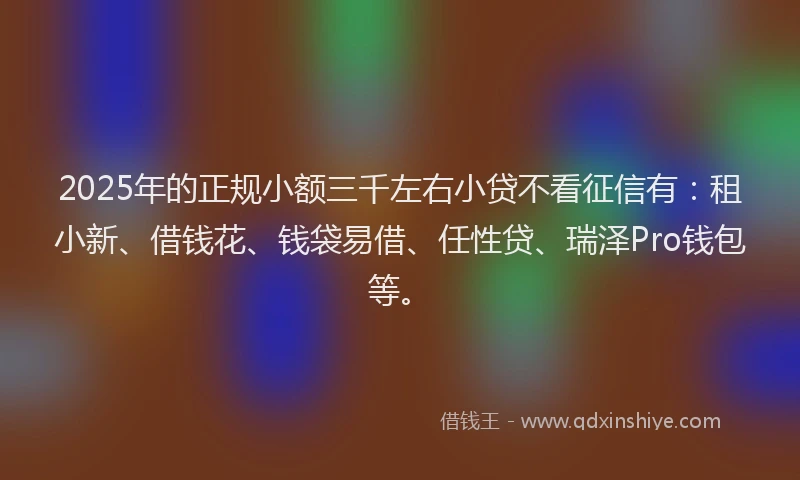 2025年的正规小额三千左右小贷不看征信有：租小新、借钱花、钱袋易借、任性贷、瑞泽Pro钱包等。