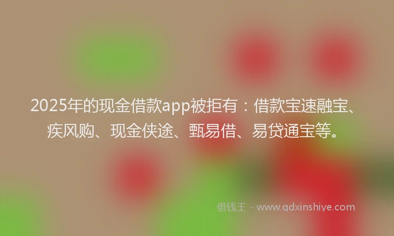 2025年的现金借款app被拒有：借款宝速融宝、疾风购、现金侠途、甄易借、易贷通宝等。