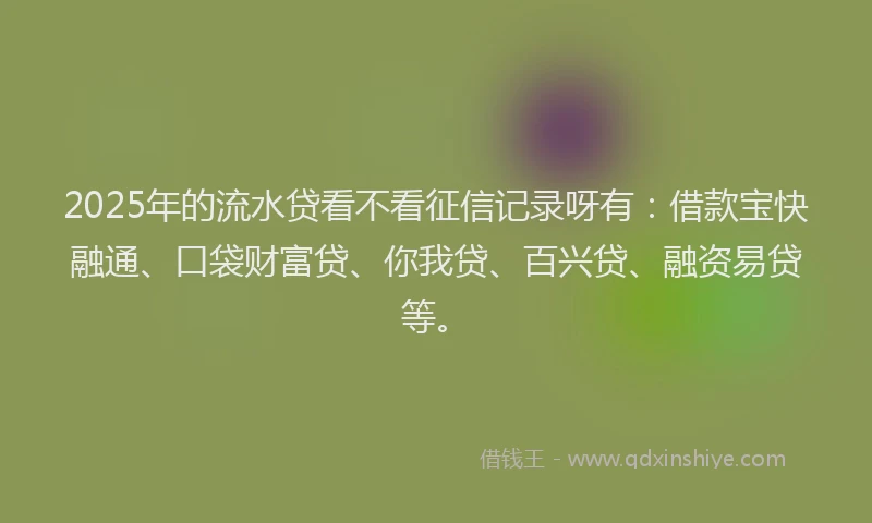2025年的流水贷看不看征信记录呀有：借款宝快融通、口袋财富贷、你我贷、百兴贷、融资易贷等。