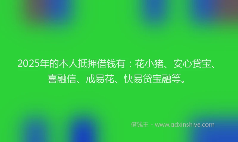 2025年的本人抵押借钱有：花小猪、安心贷宝、喜融信、戒易花、快易贷宝融等。