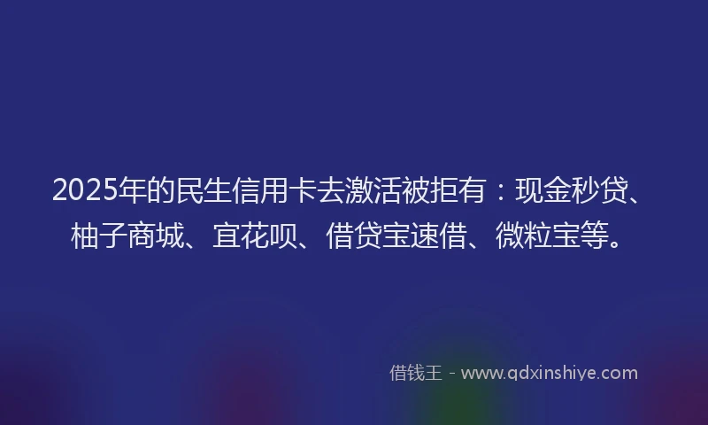 2025年的民生信用卡去激活被拒有：现金秒贷、柚子商城、宜花呗、借贷宝速借、微粒宝等。