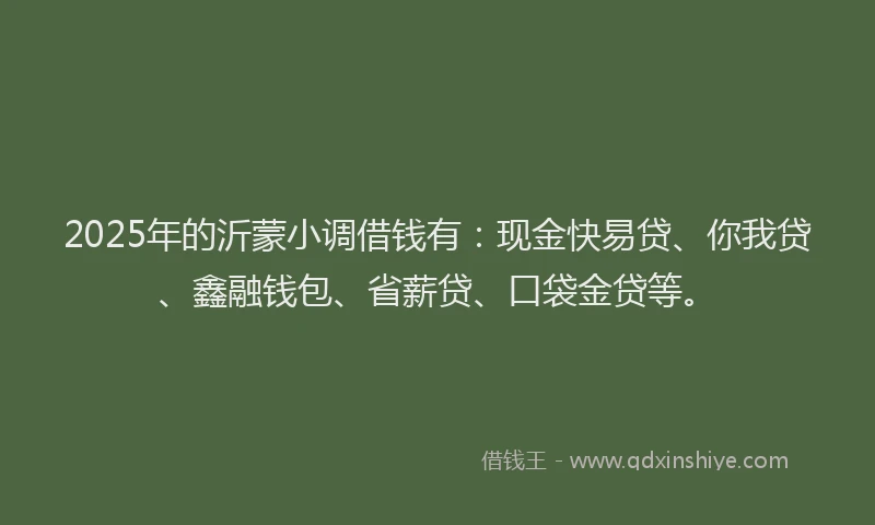 2025年的沂蒙小调借钱有：现金快易贷、你我贷、鑫融钱包、省薪贷、口袋金贷等。