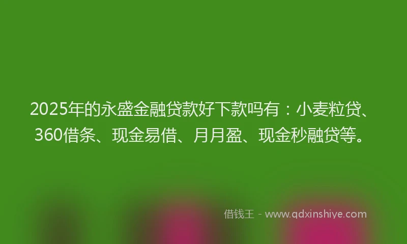 2025年的永盛金融贷款好下款吗有：小麦粒贷、360借条、现金易借、月月盈、现金秒融贷等。