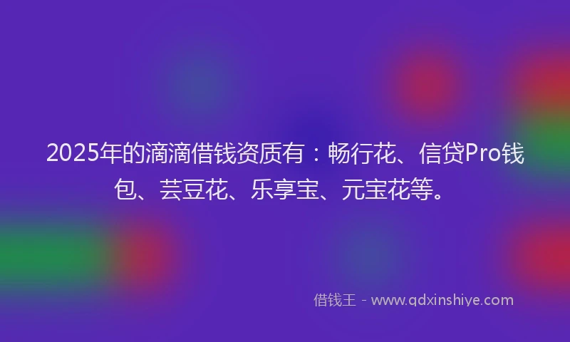 2025年的滴滴借钱资质有：畅行花、信贷Pro钱包、芸豆花、乐享宝、元宝花等。