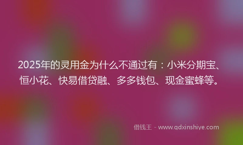 2025年的灵用金为什么不通过有：小米分期宝、恒小花、快易借贷融、多多钱包、现金蜜蜂等。