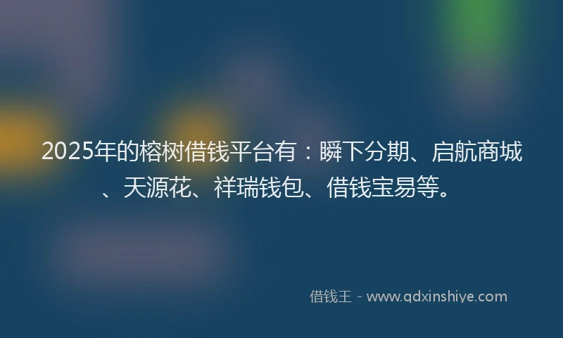 2025年的榕树借钱平台有：瞬下分期、启航商城、天源花、祥瑞钱包、借钱宝易等。