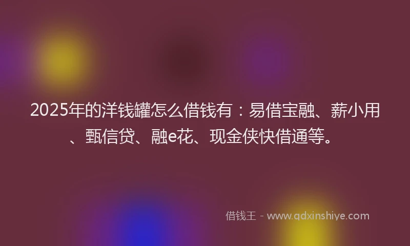 2025年的洋钱罐怎么借钱有：易借宝融、薪小用、甄信贷、融e花、现金侠快借通等。