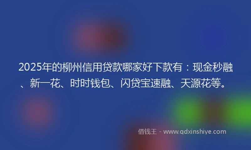 2025年的柳州信用贷款哪家好下款有：现金秒融、新一花、时时钱包、闪贷宝速融、天源花等。