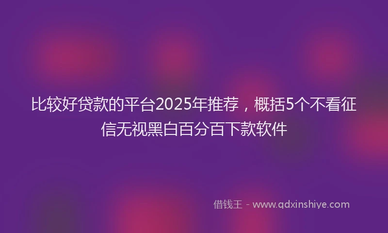 比较好贷款的平台2025年推荐，概括5个不看征信无视黑白百分百下款软件
