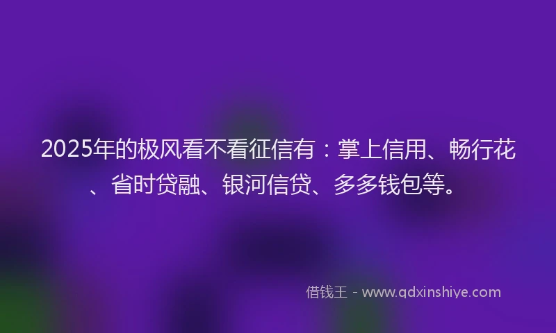 2025年的极风看不看征信有：掌上信用、畅行花、省时贷融、银河信贷、多多钱包等。