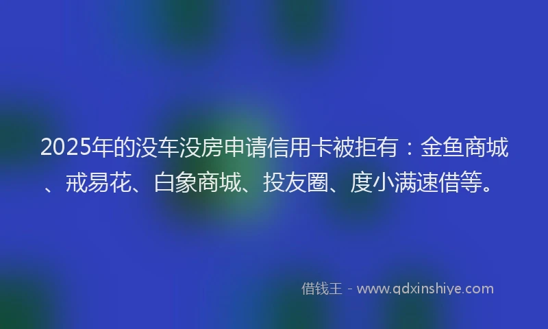2025年的没车没房申请信用卡被拒有：金鱼商城、戒易花、白象商城、投友圈、度小满速借等。