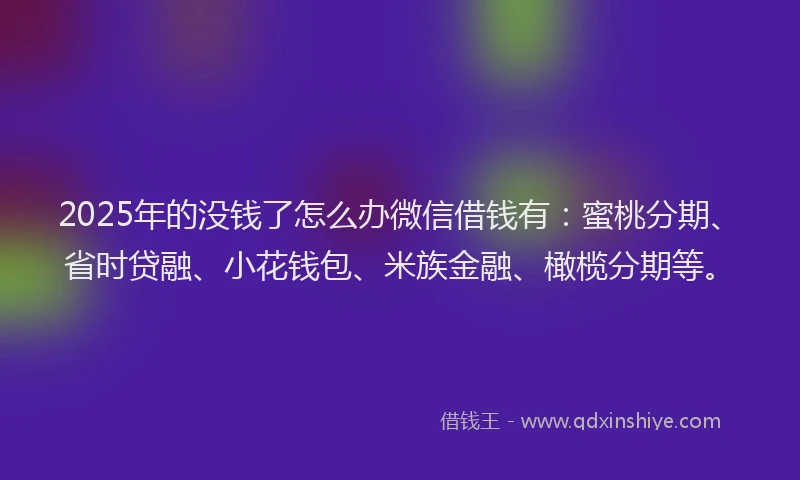 2025年的没钱了怎么办微信借钱有：蜜桃分期、省时贷融、小花钱包、米族金融、橄榄分期等。