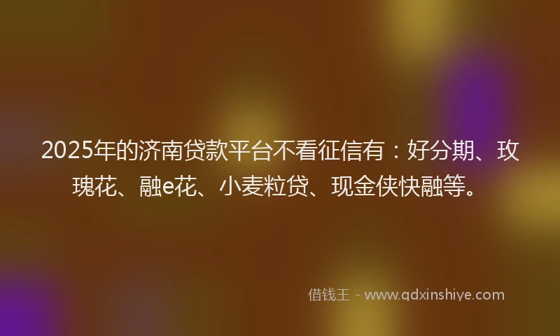 2025年的济南贷款平台不看征信有：好分期、玫瑰花、融e花、小麦粒贷、现金侠快融等。