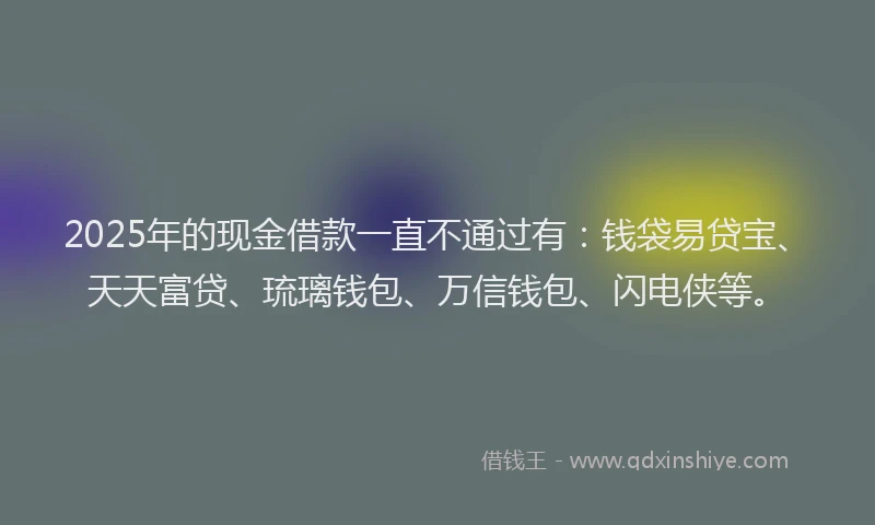 2025年的现金借款一直不通过有：钱袋易贷宝、天天富贷、琉璃钱包、万信钱包、闪电侠等。