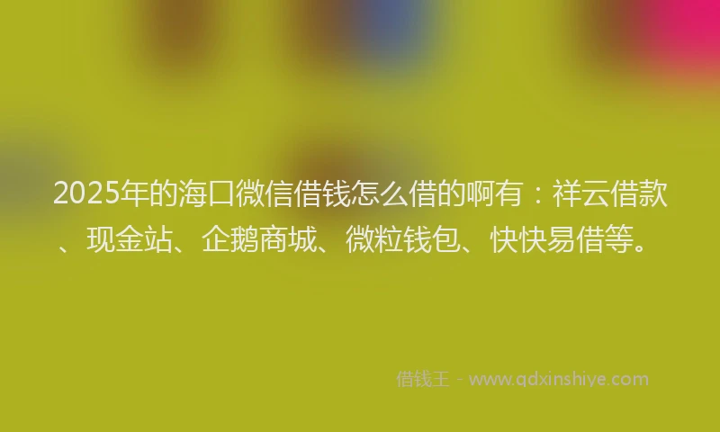 2025年的海口微信借钱怎么借的啊有：祥云借款、现金站、企鹅商城、微粒钱包、快快易借等。