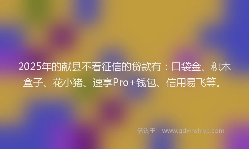 2025年的献县不看征信的贷款有：口袋金、积木盒子、花小猪、速享Pro+钱包、信用易飞等。