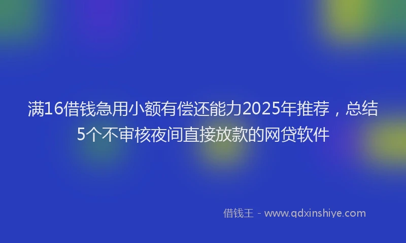 满16借钱急用小额有偿还能力2025年推荐，总结5个不审核夜间直接放款的网贷软件