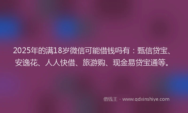 2025年的满18岁微信可能借钱吗有：甄信贷宝、安逸花、人人快借、旅游购、现金易贷宝通等。