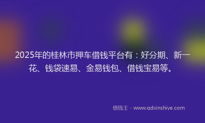 2025年的桂林市押车借钱平台有：好分期、新一花、钱袋速易、金易钱包、借钱宝易等。