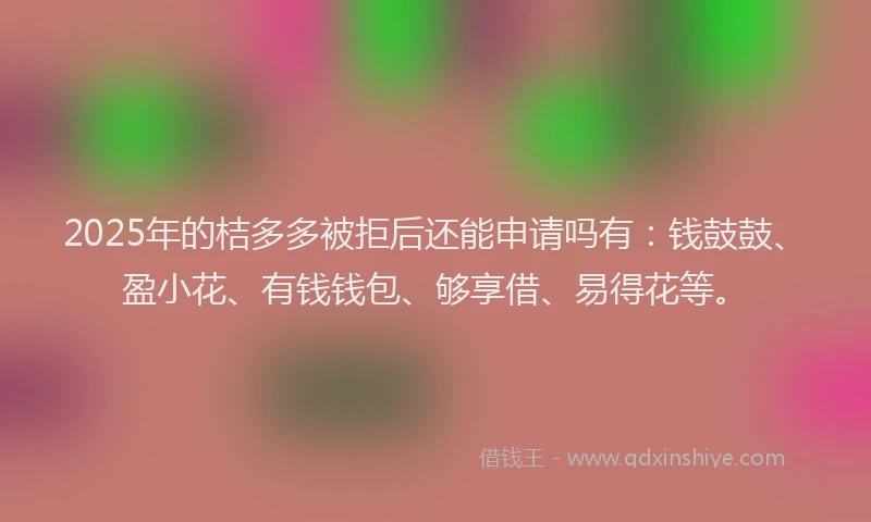 2025年的桔多多被拒后还能申请吗有：钱鼓鼓、盈小花、有钱钱包、够享借、易得花等。