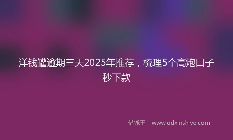 洋钱罐逾期三天2025年推荐，梳理5个高炮口子秒下款