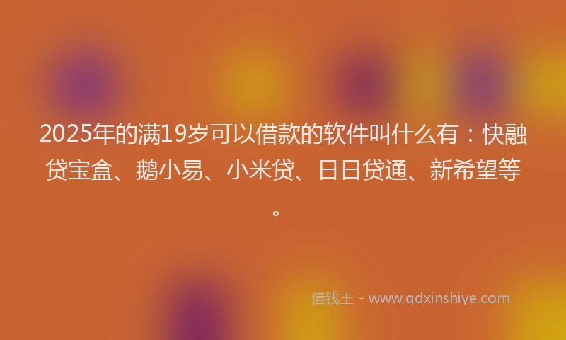 2025年的满19岁可以借款的软件叫什么有：快融贷宝盒、鹅小易、小米贷、日日贷通、新希望等。