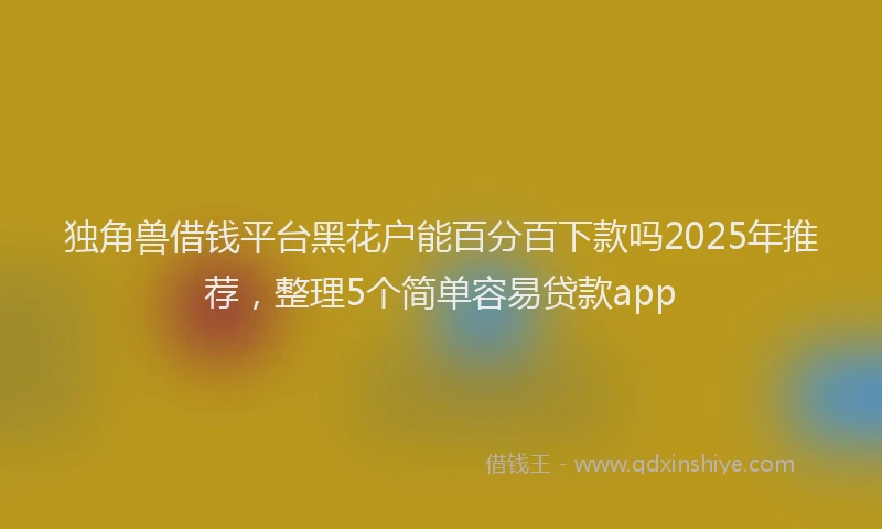 独角兽借钱平台黑花户能百分百下款吗2025年推荐，整理5个简单容易贷款app