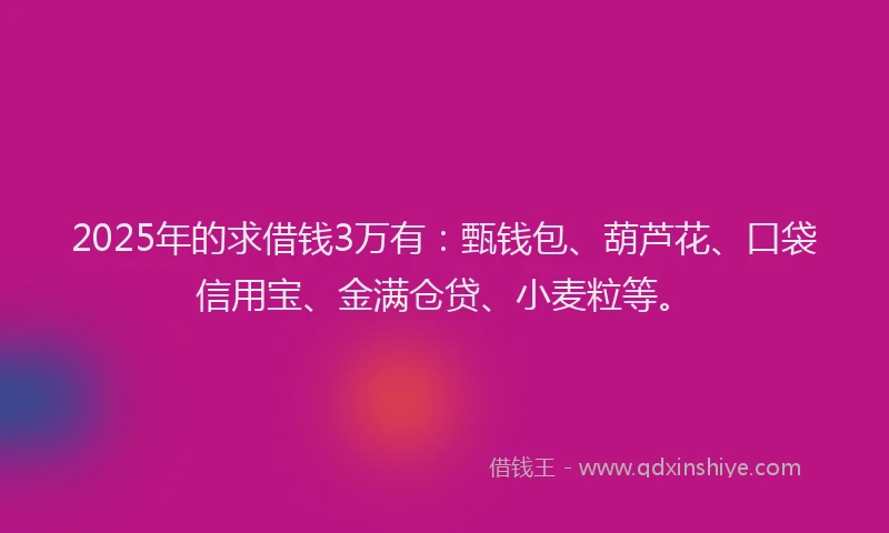 2025年的求借钱3万有：甄钱包、葫芦花、口袋信用宝、金满仓贷、小麦粒等。
