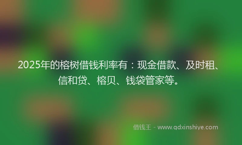 2025年的榕树借钱利率有：现金借款、及时租、信和贷、榕贝、钱袋管家等。
