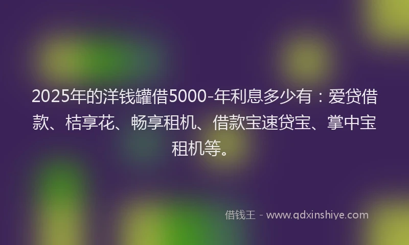 2025年的洋钱罐借5000-年利息多少有：爱贷借款、桔享花、畅享租机、借款宝速贷宝、掌中宝租机等。