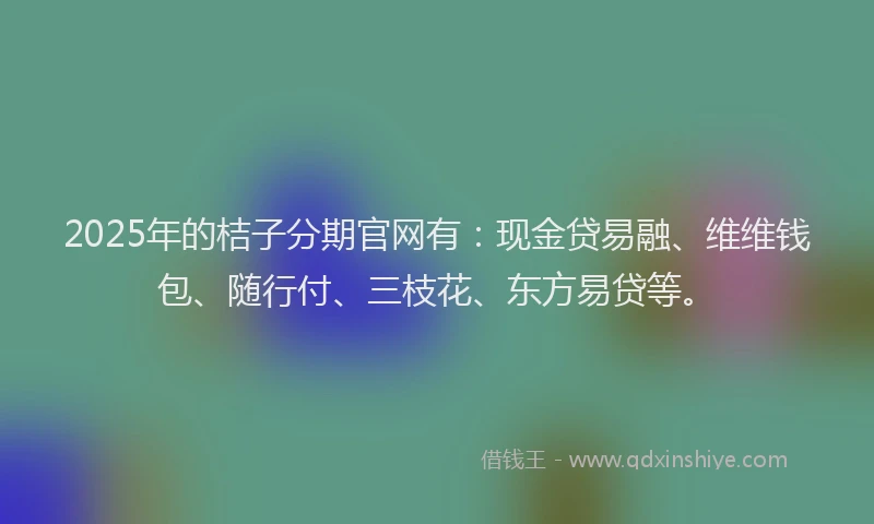 2025年的桔子分期官网有：现金贷易融、维维钱包、随行付、三枝花、东方易贷等。