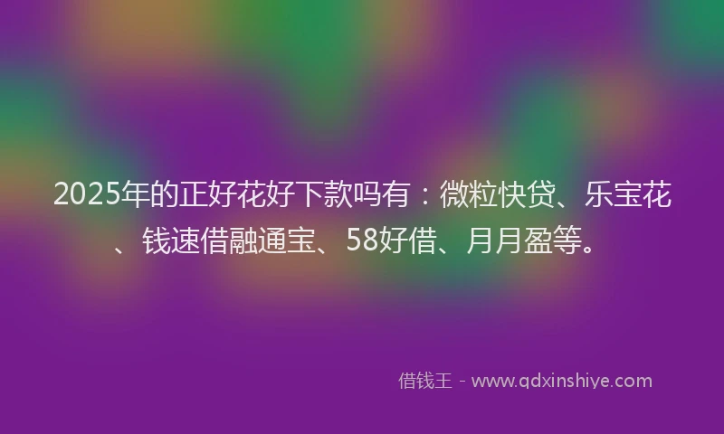 2025年的正好花好下款吗有：微粒快贷、乐宝花、钱速借融通宝、58好借、月月盈等。