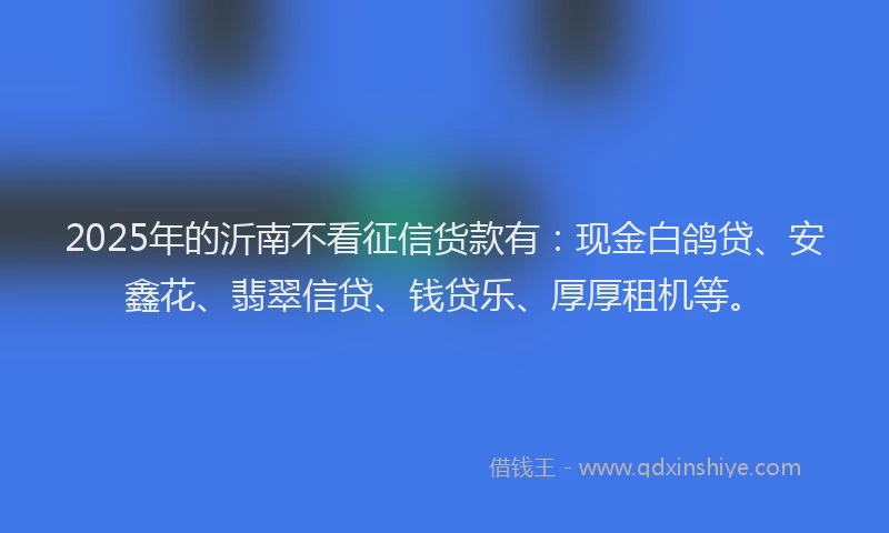2025年的沂南不看征信货款有：现金白鸽贷、安鑫花、翡翠信贷、钱贷乐、厚厚租机等。