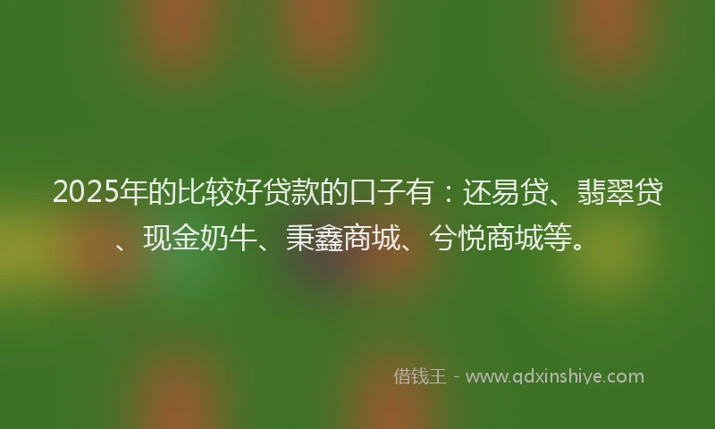 2025年的比较好贷款的口子有：还易贷、翡翠贷、现金奶牛、秉鑫商城、兮悦商城等。