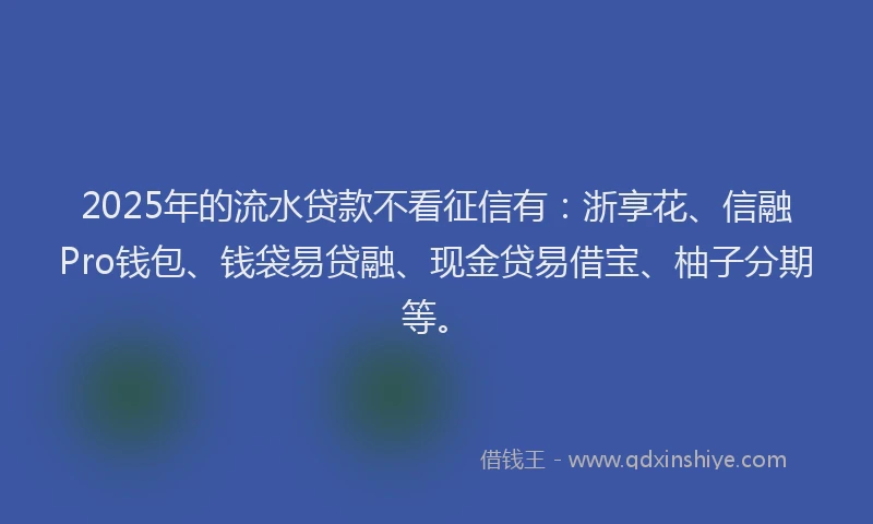 2025年的流水贷款不看征信有：浙享花、信融Pro钱包、钱袋易贷融、现金贷易借宝、柚子分期等。