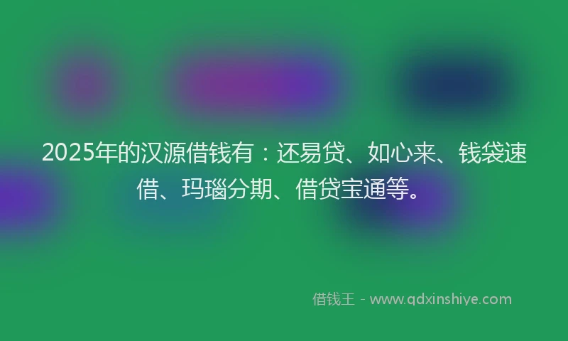 2025年的汉源借钱有：还易贷、如心来、钱袋速借、玛瑙分期、借贷宝通等。